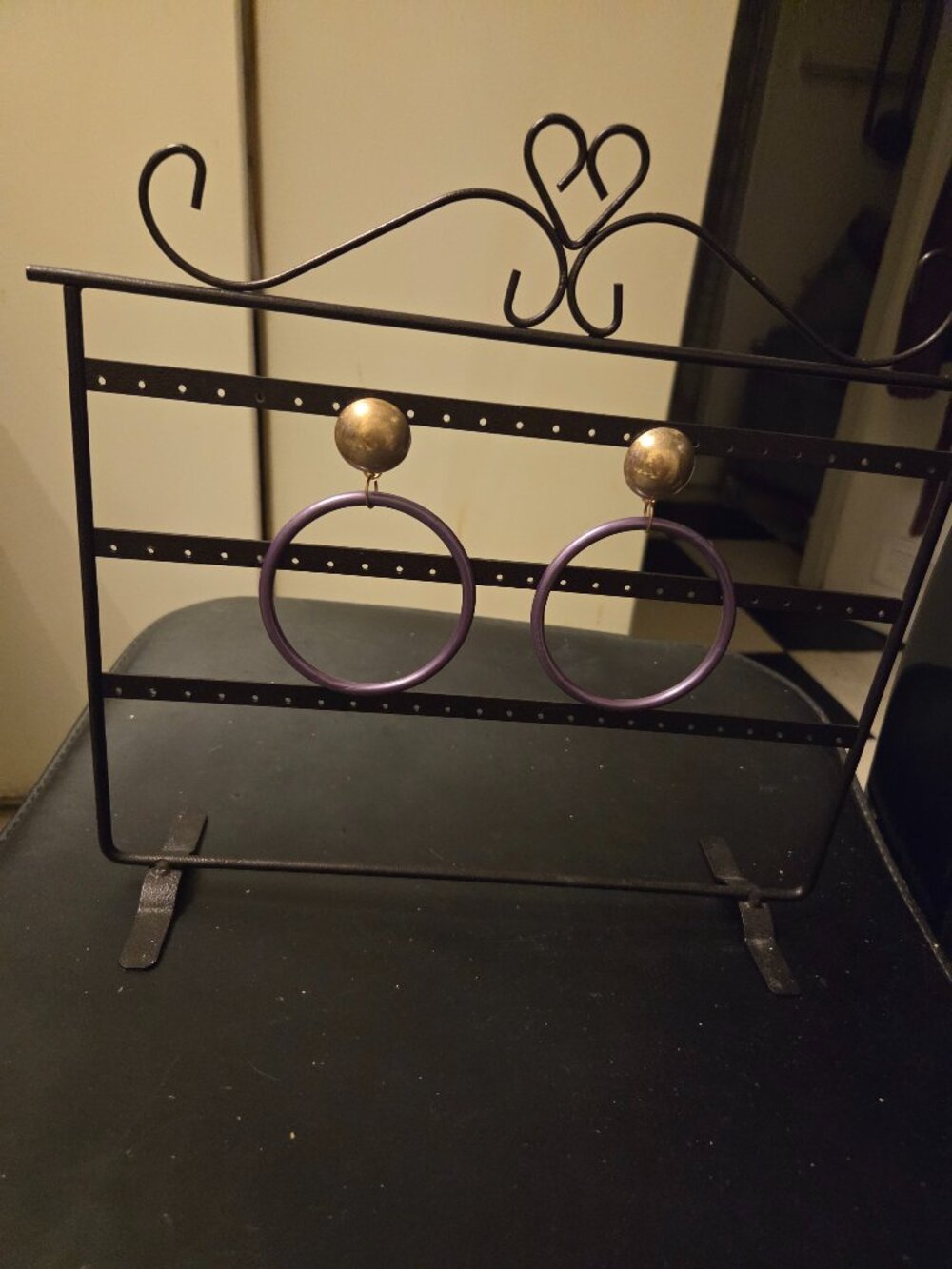 Purple button hoops earrings